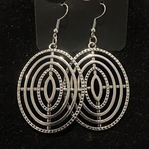 Silver Oval Cutout Dangle Earrings - Women Jewelry